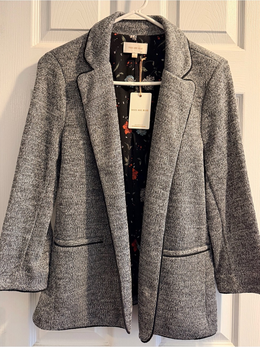 Skies Are Blue Gray Knit Blazer with Floral Lining